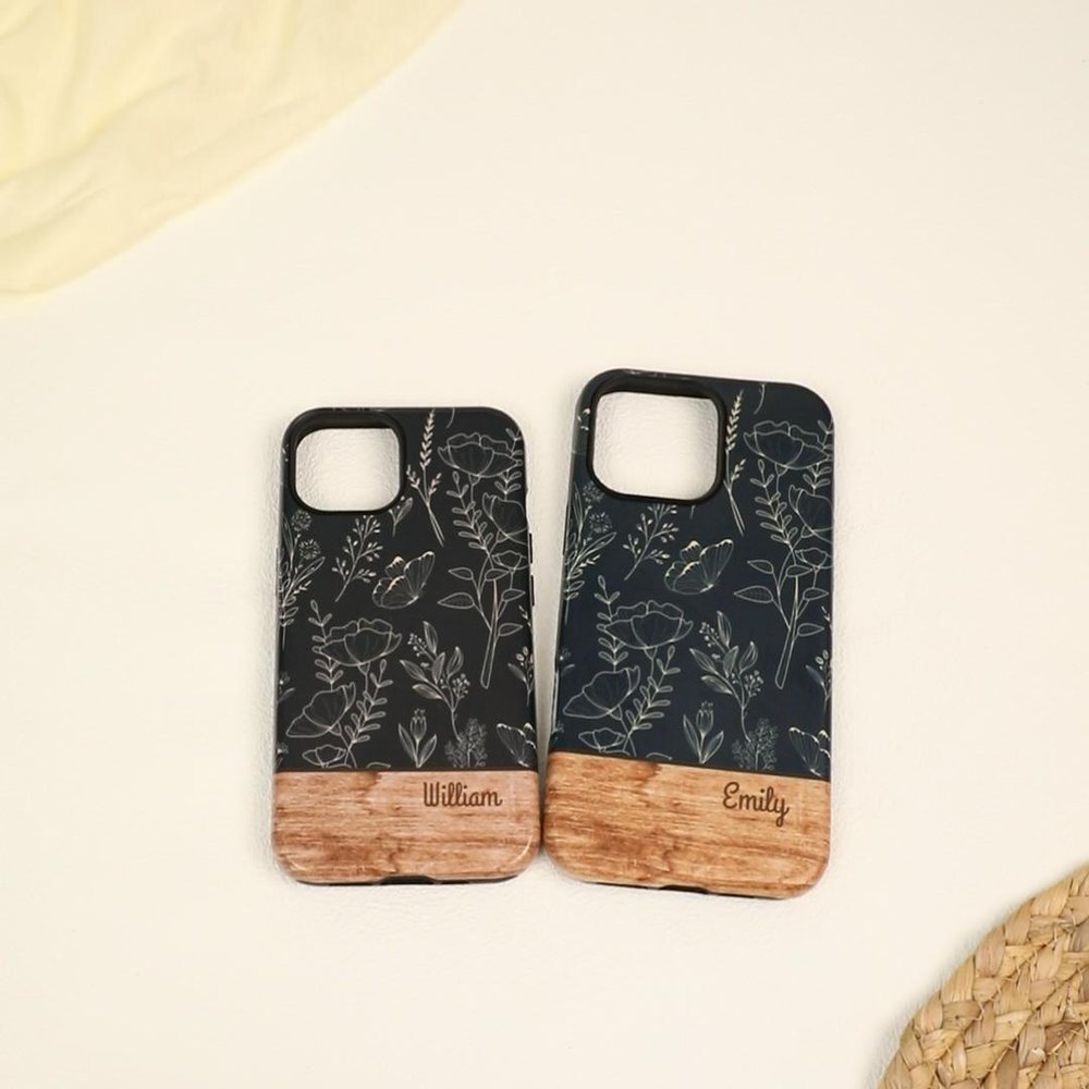 Personalised Floral Wood Grain Design Phone Case for iPhone and Samsung with Name Daily Use Birthday Gift for Best Friend 3