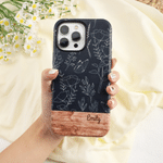 Personalised Floral Wood Grain Design Phone Case for iPhone and Samsung with Name Daily Use Birthday Gift for Best Friend