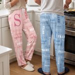 Personalised Multi-Font Name Multicolour Soft Skin-Friendly Pyjama Pants with Initial Daily Wear Christmas Birthday Gift for Family Kids