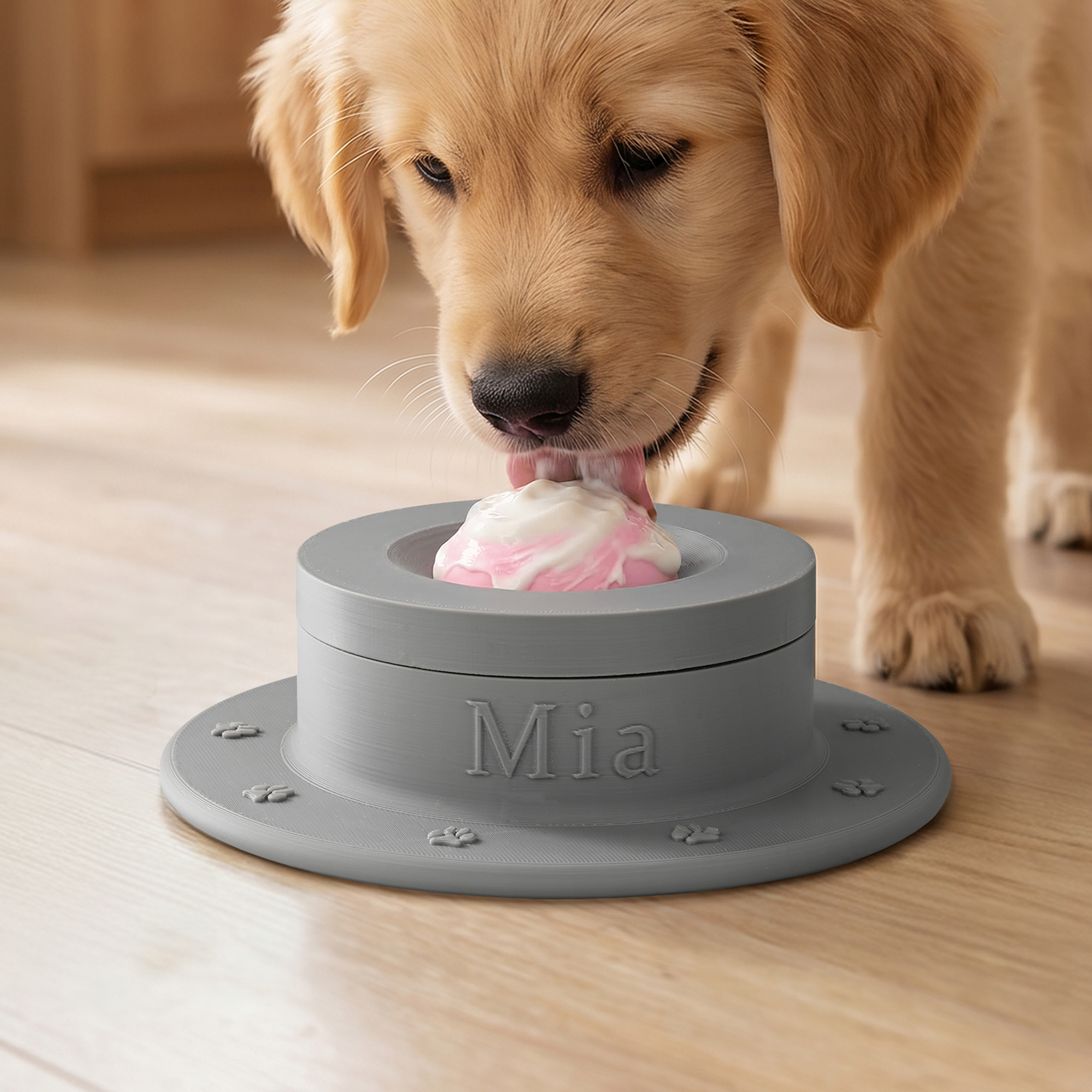 Individuell gestalteter, mehrfarbiger, im 3D-Druckverfahren hergestellter „Fun Slow Feeder“-Fressnapf für Haustiere mit Namen und Ball – für den täglichen Gebrauch, als Geburtstagsgeschenk für Haustie