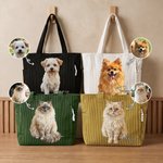 Sac velours côtelé personnalisé avec photo d'animaux et nom - Grande capacité - Cadeau d'usage quotidien pour amoureux d'animaux de compagnie
