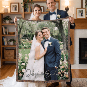 Personalized Couple Photo Soft Colourful Tassels Throw Blanket with Name Anniversary Birthday Gift for Girlfriend Boyfriend