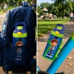 Personalized Cute Cartoon Character Name 16 oz Kid Water Bottle with Straw and Spill-Proof Lid Birthday Back to School Gift for Boys Girls