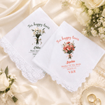 Personalized Wedding Birth Flower Lace Edge Handkerchief with Name Title and Date Bridal Shower Christmas Wedding Gift for Bridesmaids Besties