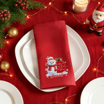 Tovagliolo personalizzato con simpatico pupazzo di neve e iniziale, 100% cotone, rosso, ad assorbimento rapido, con nome, decorazione da tavola, regalo di Natale per la famiglia