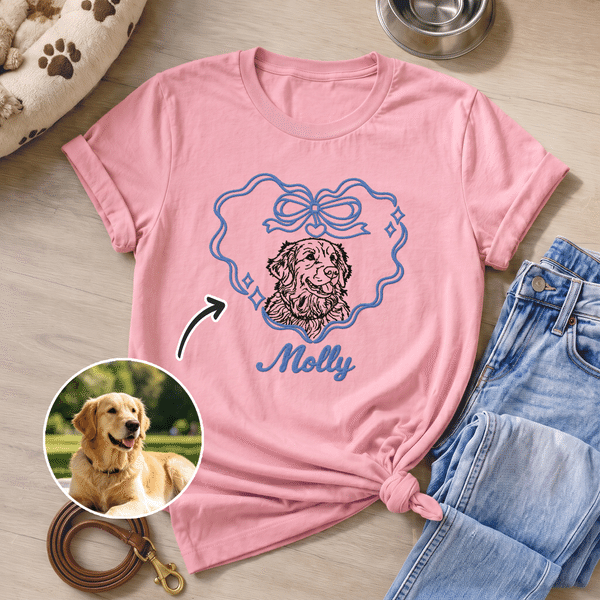 Maglietta, felpa e felpa con cappuccio personalizzate, ricamate in più colori, con foto di cane o gatto, ritratto, fiocco a forma di cuore e nome: regalo di compleanno o commemorativo per gli amanti d