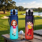 Personalized Gradient Cartoon Golf Theme Leakproof Sports Name Water Bottle with Flip Top Lid and Strap Birthday Gift for Gym Fitness Golf Lovers