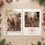 Carte de vœux personnalisée avec photo, nœud de Noël, prénom et année – Cadeau de Noël pour la famille et les amis