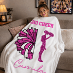 Personalised Glitter Cheerleader Girl Silhouette Pom-Pom Soft Throw Blanket with Team Name Home Decor Game Day Team Gift for Cheerleader