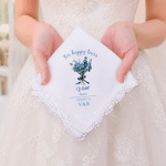 Personalized Wedding Birth Flower Lace Edge Handkerchief with Name Title and Date Bridal Shower Christmas Wedding Gift for Bridesmaids Besties