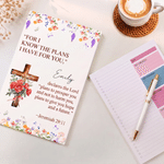 Personalised Watercolor Birth Flower Cross Bible Notepad with Name and 40/80 Pages Daily Prayer Birthday Religious Gift for Christian Believers