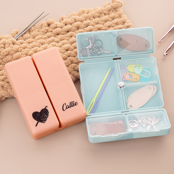 Personalised Small Parts Foldable Knitting Storage Case Portable Compartment  with Name Travel Accessory Gift for Knitting Lovers Crafters