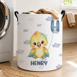 Cesto portabiancheria personalizzato con animali in stile cartone animato, impermeabile e di grande capienza, con nome e iniziale: decorazione per la camera da letto e regalo di compleanno per bambini