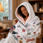 Personalised Cartoon Character Sewing Woman Soft Throw Hooded Blanket with Name Daily Use Birthday Gift for Sewing Knitting Lovers