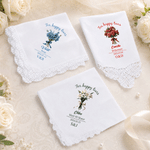 Personalized Wedding Birth Flower Lace Edge Handkerchief with Name Title and Date Bridal Shower Christmas Wedding Gift for Bridesmaids Besties