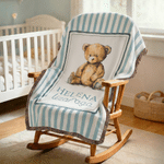 Personalised Cute Woven Teddy Bear Soft Tassel Throw Blanket with Name Nursery Decor Birthday Gift for Kids Family