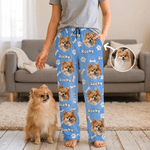 Personalised Bone Paw Print Oil Painting Style Pet Face Photo Soft Pyjama Pants Birthday Gift for Dog Cat Pet Lover