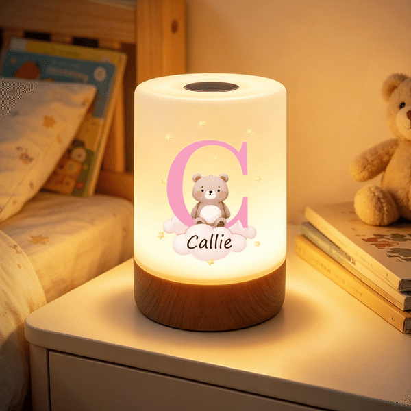 Personalised Cute Cartoon Animal Initial Dimmable Touch Control Night Light with Name Nursery Decor Birthday Baby Shower Gift for Kids
