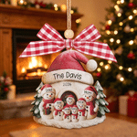 Personalised 3D-Effect Artwork Cute Snowman Family Acrylic Christmas Ornament with Name Home Decor Christmas Gift for Family Friends