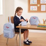 Juego de 3 piezas: mochila escolar, bolsa para el almuerzo y bolsa de almacenamiento con diseño de cuadrícula y lazo personalizado, con nombre bordado. Regalo de vuelta al cole y de cumpleaños para ni