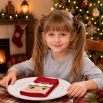 Tovagliolo rosso 100% cotone con foto personalizzata: simpatico cappellino da Babbo Natale e volto da cartone animato, con nome, decorazione da tavola, regalo di Natale per la famiglia e gli amici
