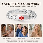 Personalized Heart Medical Alert ID Bracelet with Engraved Text Emergency Gift for Family Friends Diabetic Allergy Epilepsy