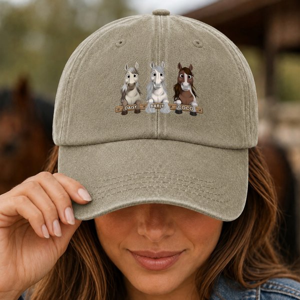 Personalized Cartoon Horse Theme Baseball Cap with Name Daily Wear Birthday Horseback Riding Gift for Horse Lovers Equestrians