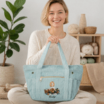 Personalized 3D-Effect Artwork Yarn Knitting Cartoon Character Corduroy Tote Bag with Name and Crochet Hook Slots Birthday Gift for Women