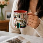 Personalized 3D-Effect Stained Glass Style Floral Bookshelf Mug with Name Birthday Reading Gift for Book Lover Bookworm