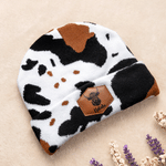 Personalized Highland Cow Pattern Knitted Beanie Hat with Name Winter Accessory Birthday Gift for Highland Cow Lover