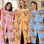 Personalised Bone Paw Print Oil Painting Style Pet Face Photo Soft Pyjama Pants Birthday Gift for Dog Cat Pet Lover