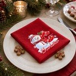 Tovagliolo personalizzato con simpatico pupazzo di neve e iniziale, 100% cotone, rosso, ad assorbimento rapido, con nome, decorazione da tavola, regalo di Natale per la famiglia