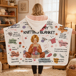 Personalised Cartoon Character Sewing Woman Soft Throw Hooded Blanket with Name Daily Use Birthday Gift for Sewing Knitting Lovers