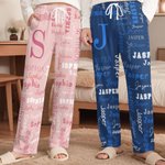 Personalised Multi-Font Name Multicolour Soft Skin-Friendly Pyjama Pants with Initial Daily Wear Christmas Birthday Gift for Family Kids