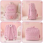 Juego de 3 piezas: mochila escolar, bolsa para el almuerzo y bolsa de almacenamiento con diseño de cuadrícula y lazo personalizado, con nombre bordado. Regalo de vuelta al cole y de cumpleaños para ni