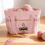 Personalized 3D-Effect Artwork Yarn Knitting Cartoon Character Corduroy Tote Bag with Name and Crochet Hook Slots Birthday Gift for Women