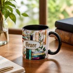 Personalized 3D-Effect Stained Glass Style Floral Bookshelf Mug with Name Birthday Reading Gift for Book Lover Bookworm