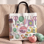 Bolso tote personalizado con nombre efecto 3D y diseño de punto y ganchillo regalo de Navidad y cumpleaños para abuelas