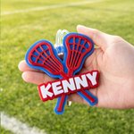 Porte-clés et étiquette pour sac personnalisés, imprimés en 3D, multicolores, avec motif de lacrosse et prénom : cadeau de sport idéal pour un anniversaire destiné aux passionnés de lacrosse