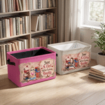 Personalised 3D-Effect Artwork Cartoon Character Storage Basket with Name and Handle Birthday Christmas Gift for Book Lovers Girls