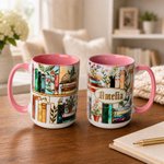 Personalized 3D-Effect Stained Glass Style Floral Bookshelf Mug with Name Birthday Reading Gift for Book Lover Bookworm