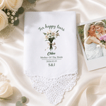 Personalized Wedding Birth Flower Lace Edge Handkerchief with Name Title and Date Bridal Shower Christmas Wedding Gift for Bridesmaids Besties