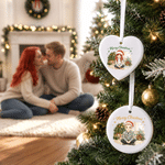 Personalised Watercolor Christmas Light-Wrapped Cartoon Character Photo Ceramic Ornament with Name Home Tree Decor Christmas Gift for Family Friends