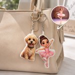 Portachiavi personalizzato con foto del proprio animale domestico in stile Q-Cartoon: peluche carino, ciondolo per borsa, regalo per l'uso quotidiano, anniversario o compleanno, ideale per bambini, am