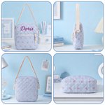 Juego de 3 piezas: mochila escolar, bolsa para el almuerzo y bolsa de almacenamiento con diseño de cuadrícula y lazo personalizado, con nombre bordado. Regalo de vuelta al cole y de cumpleaños para ni