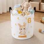 Cesto portabiancheria personalizzato con animali in stile cartone animato, impermeabile e di grande capienza, con nome e iniziale: decorazione per la camera da letto e regalo di compleanno per bambini