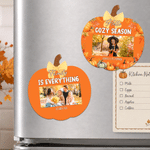 Personalized Pumpkin-Shaped Fall Pattern Photo Fridge Magnet with Quote and Text Home Decor Autumn Holiday Thanksgiving Gift for Family Friends
