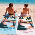 Personalized Palm Tree Beach Sunset Soft Quick Dry Beach Towel with Name and Text Beach Party Birthday Gift for Best Friends Couple Besties