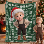 Personalised 3D-Style Art Christmas Cartoon Character Photo Soft Throw Blanket with Name Home Decor Christmas Gift for Kids Friends