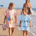 Personalised Cute Seahorse Starfish Jellyfish Sailboat Quick-Dry Soft Hooded Beach Towel with Name Beach Pool Party Birthday Gift for Kids